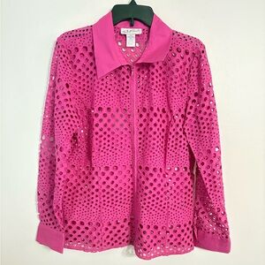 Michael Edwards Pink Eyelet Full Zip Jacket Blouse NWT SIZE LARGE